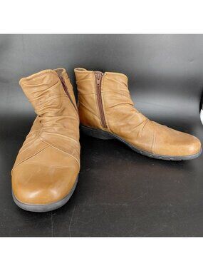 Cobb Hill Boots Womens Size 10W Brown Leather Soft Ankle Zip Wedge Booties